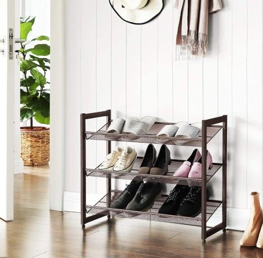 3-Tier Shoe Rack Storage, Adjustable Metal Mesh Shoe Organizer Stand