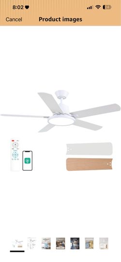 Ceiling Fans with Lights, 52 inch Low Profile Ceiling Fan with RGB Backlight, Flush Mount Ceiling Fan with Remote and App Control,White Bedroom Fan, 6