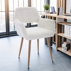 White Furry Vanity / Desk Chair 