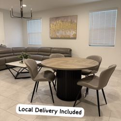 Round Dining Table Set for 4 – Modern Pedestal Base Kitchen Table with Chairs