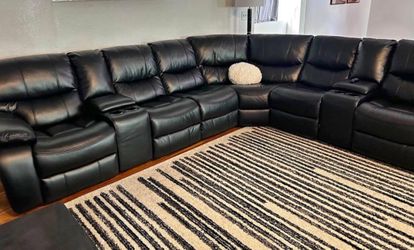 Memorial Day sale. Madrid black leather reclining sectional only $1399. Easy finance option. Same-day delivery.