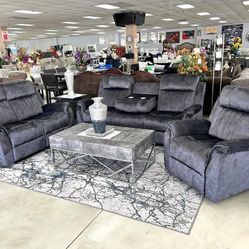 3PC Gray Power Recliner sofa set