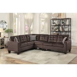 Brand new 107" x 84" brown or grey linen reversible sectional