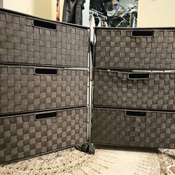 2 Brown Woven Rolling Office 3-Drawer Organizer

