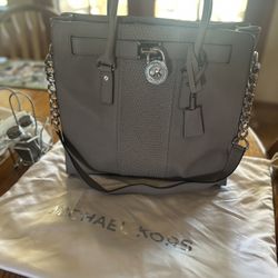 Large Grey Michael Kors Grey Bag With Silver Chain
