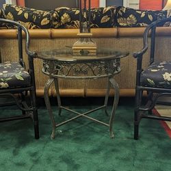 Black Vintage Rattan Chairs And Side Table 