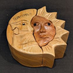 Eclipse of The Sun & Moon Wooden Puzzle Box Handcrafted w/ Secret Compartments