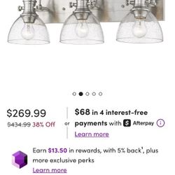 Bathroom Pewter Vanity Light With Seeded Glass
