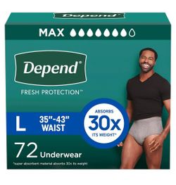 NEW BOX OF DEPENDS DIAPERS SZ L $25