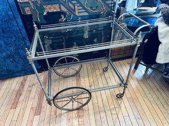 Mid-Century Italian Made 1950s Glass Bar Cart with Wheels