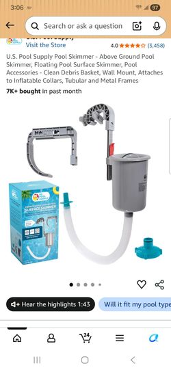 Pool Skimmer - Above Ground Pool Skimmer, Floating Pool Surface Skimmer, Pool Accessories - Clean Debris Basket, Wall Mount, Attaches to Inflatable Co