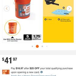 5 Gallon 1.75 Peak HP Shop Vacuum Wet Dry Vac Powerhead with 3 Filter Bags, Hose (compatible with 5 Gal. Homer Bucket)