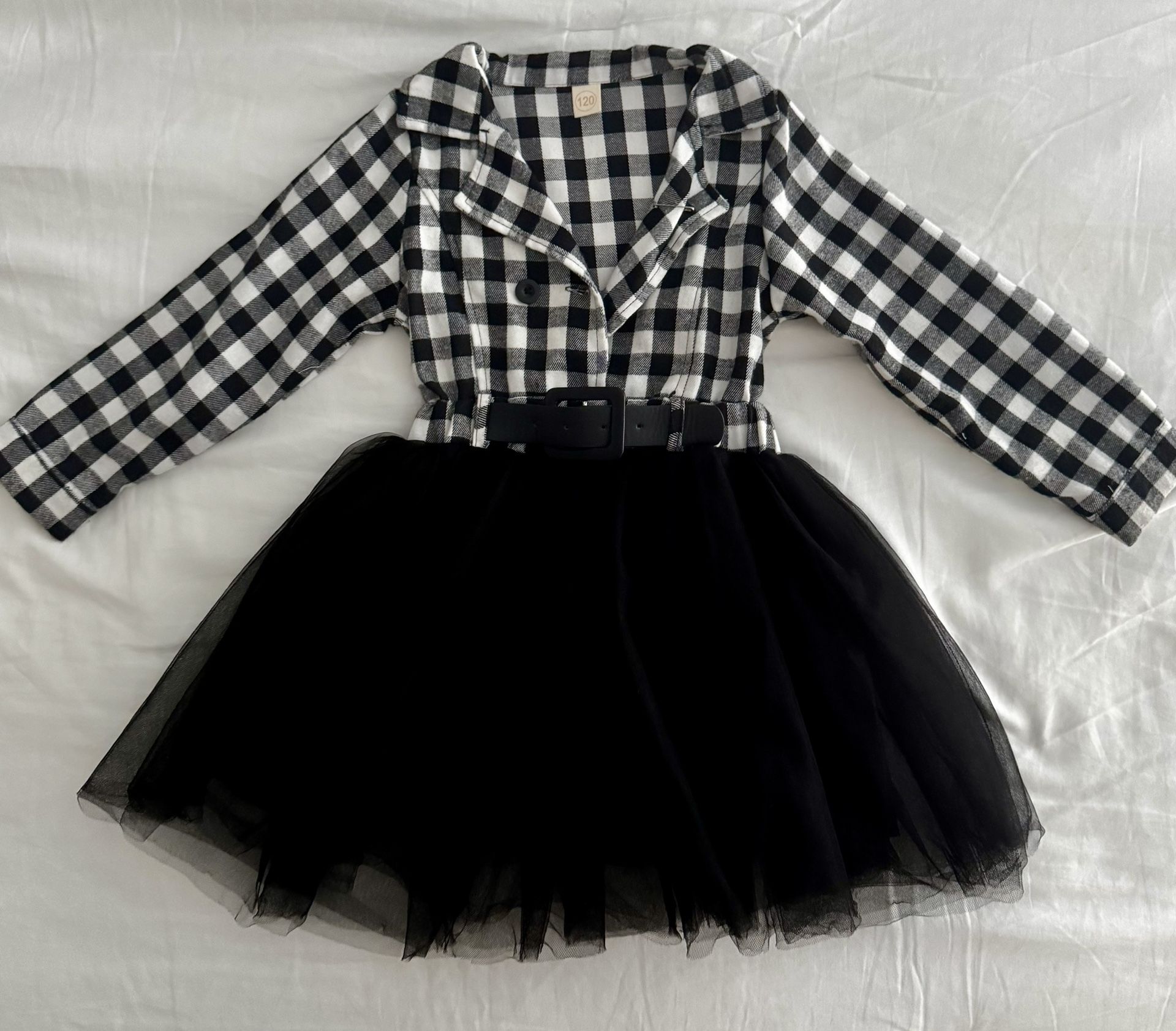 Girls Black and White Buffalo Plaid Tutu Skirt Dress Size 5T Size 5
