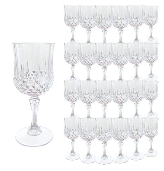 Plastic Wine Glasses,Plastic Goblets Vintage Style Cordial Drinking Glasses for Wedding Reception, Grand Event Party Supplies (24, transparent)