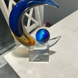 Murano Crescent And Sphere Glass Sculpture 