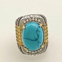 Stainless Steel Chunky Ring Gold Plated Pronged Natural Stone Sz 8