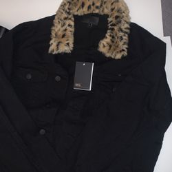Leopard Fur Collard Jean Jacket