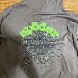 Sp5der Hoodie Grey/Green Size Large — Brand New