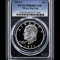 1971 S Ike Silver Dollar PEG LEG- Very High Grade By PCGS- Rare And Highly collectible. 