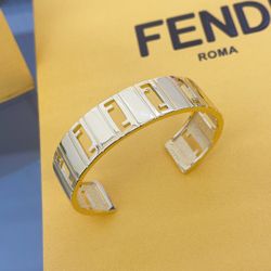 Fendi Gold Stripes Open Bracelet Womens