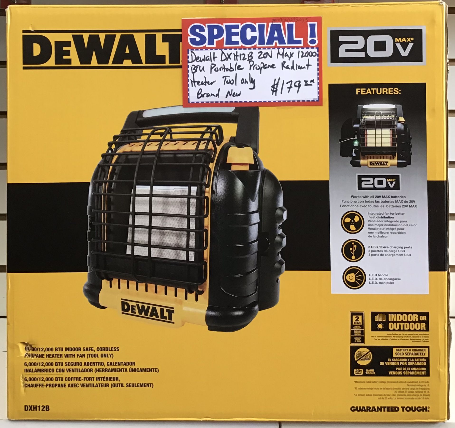 Dewalt DXH12B 20V Max 12000 BTU Portable Propane Radiant Heater Tool Only Brand New