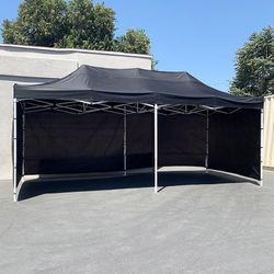 (NEW) $240 Heavy-Duty 10x20 ft Canopy w/ 4 Sidewalls, Outdoor Patio Pop Up Tent Gazebo with Carry Bag, Black 