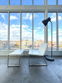 CB2 Midcentury Modern Minimalist White Leather Accent Reading Lounge Chair 