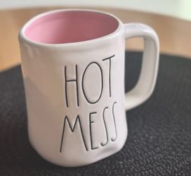 Rae Dunn "HOT MESS" 16oz mug - Pink interior - ceramic - very rare!