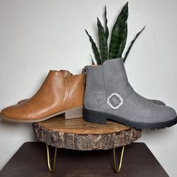 Big Girls Ankle Boots Bundle - Tan and Grey Size 6