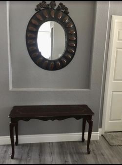 Console Table with Modern Contemporary Accent Mirror Cherry/Wine