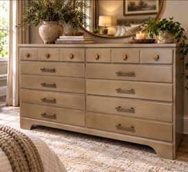 One-of-a-Kind Pottery Barn Inspired 6-Drawer Dresser - Distinct custom Weathered Wood & Antique Brass