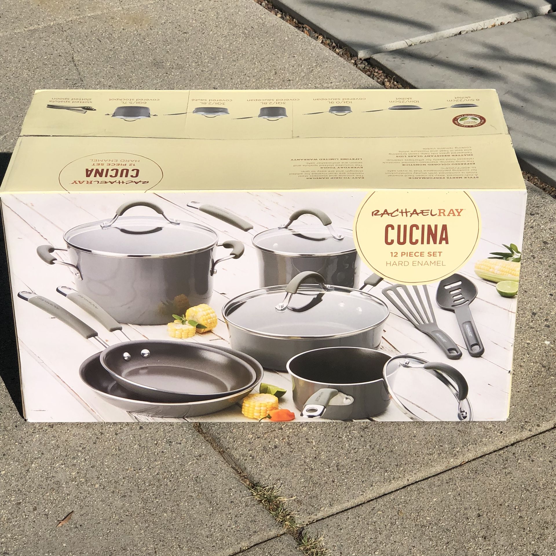 NEW*👉🏻Rachael Ray 12-Piece Cucina Nonstick Enameled Aluminum Cookware Set (Silver Lake)