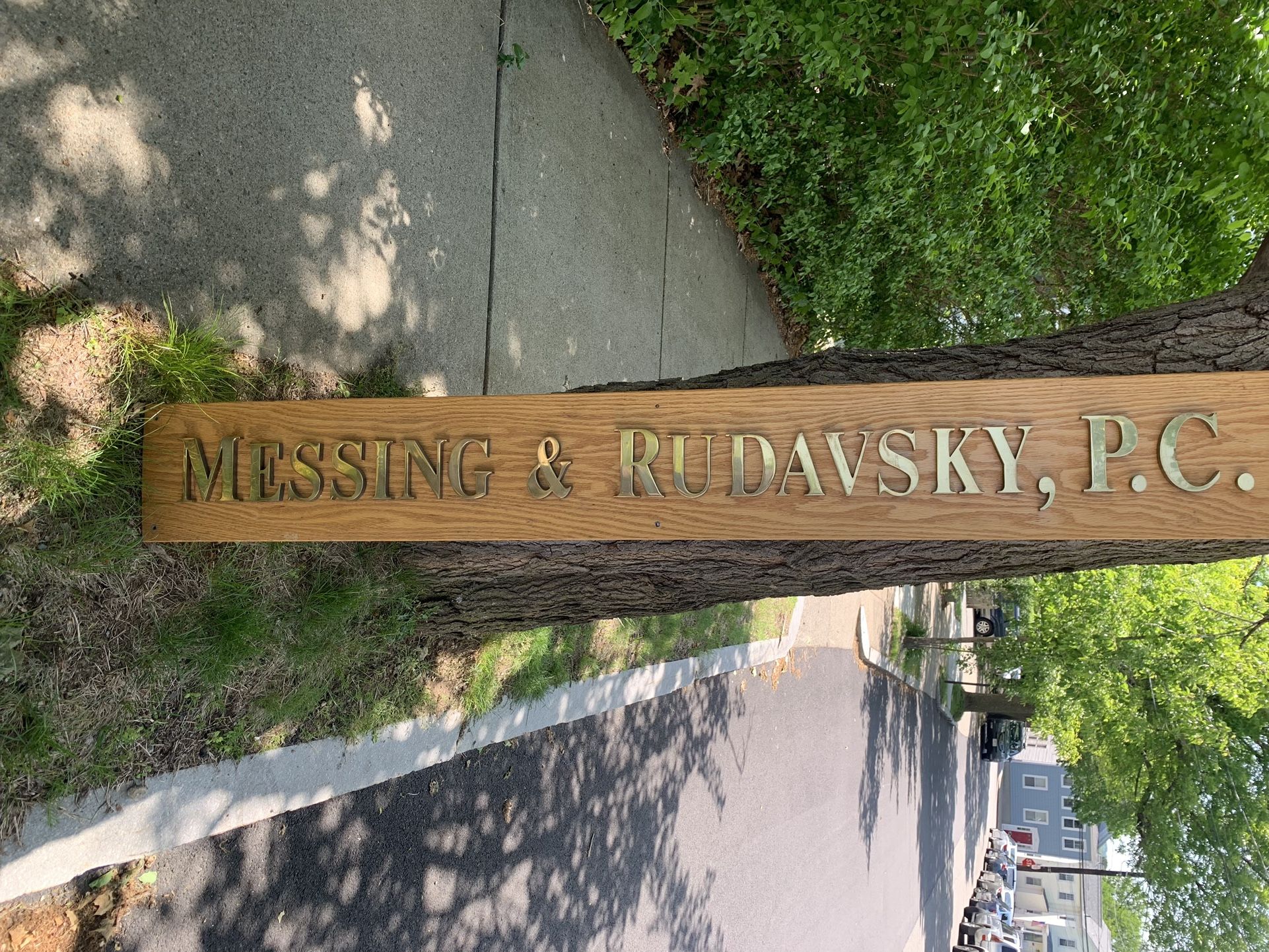 Oak Advertising Sign With Solid Brass Letters