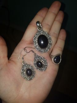 Vintage sterling silver blue goldstone set