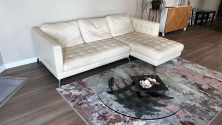 Leather Kasala couch with down-filled cushions