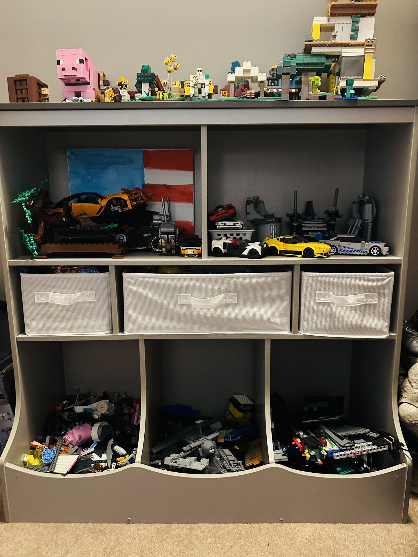Kids Toy Storage / Light grey Wood 