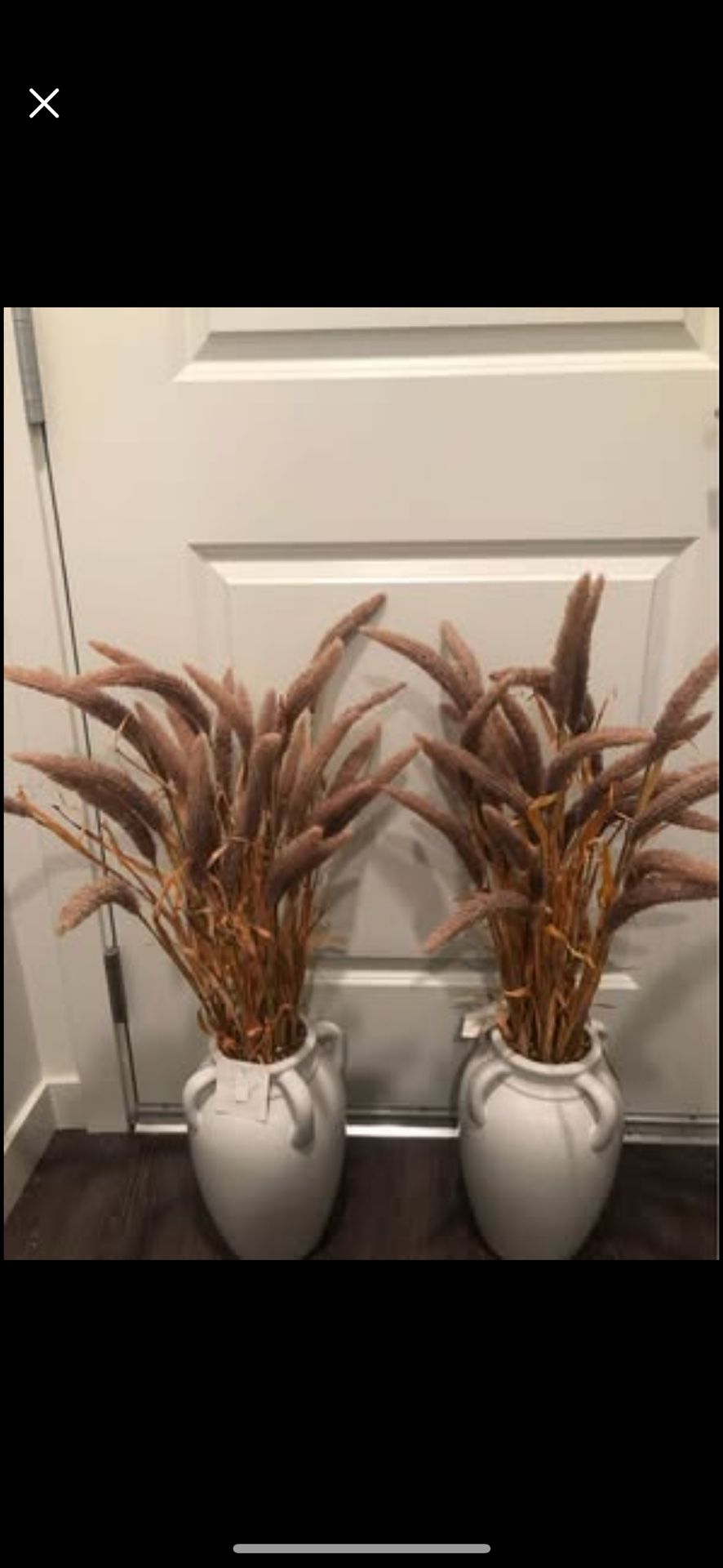 2 new ceramic vases with plant decor, height 35 inches, both for $20