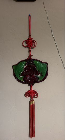 good luck decor Vintage Chinese koi fish wall hanging feng shui  good luck decor faux jade