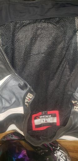 Leather motorcycle jacket and matching gloves