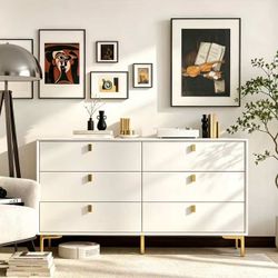 66inch 6-Drawer Dresser Buffet Sideboard for Home Storage with Metal Legs