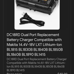DC18RD Dual Port Replacement Battery Charger Compatible with Makita 14.4V-18V LXT Lithium-Ion BL1815 BL1830B BL1840B BL1850B BL1860B BL1890 BL1415