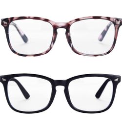 Blue Light Glasses for Women Men,2pack Fake Glasses,Computer Gaming Reading Clear Glasses