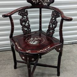 Vintage Asian Corner Chair w/ Mother Of Pearl Inlay - Solid Wood - Can Deliver 