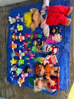 Large Lot of Vintage Troll Dolls and Furbies