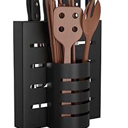 NEW! Knife Holder Wall Mounted, Knife Block with Chopsticks Holder for Kitchen,Large Capacity Stainless Steel Kitchen Knife Holder, Black