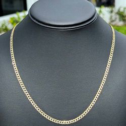 Jewelry 14k solid two tone yellow gold curb link diamond cut chain necklace 20.50” 3.50mm