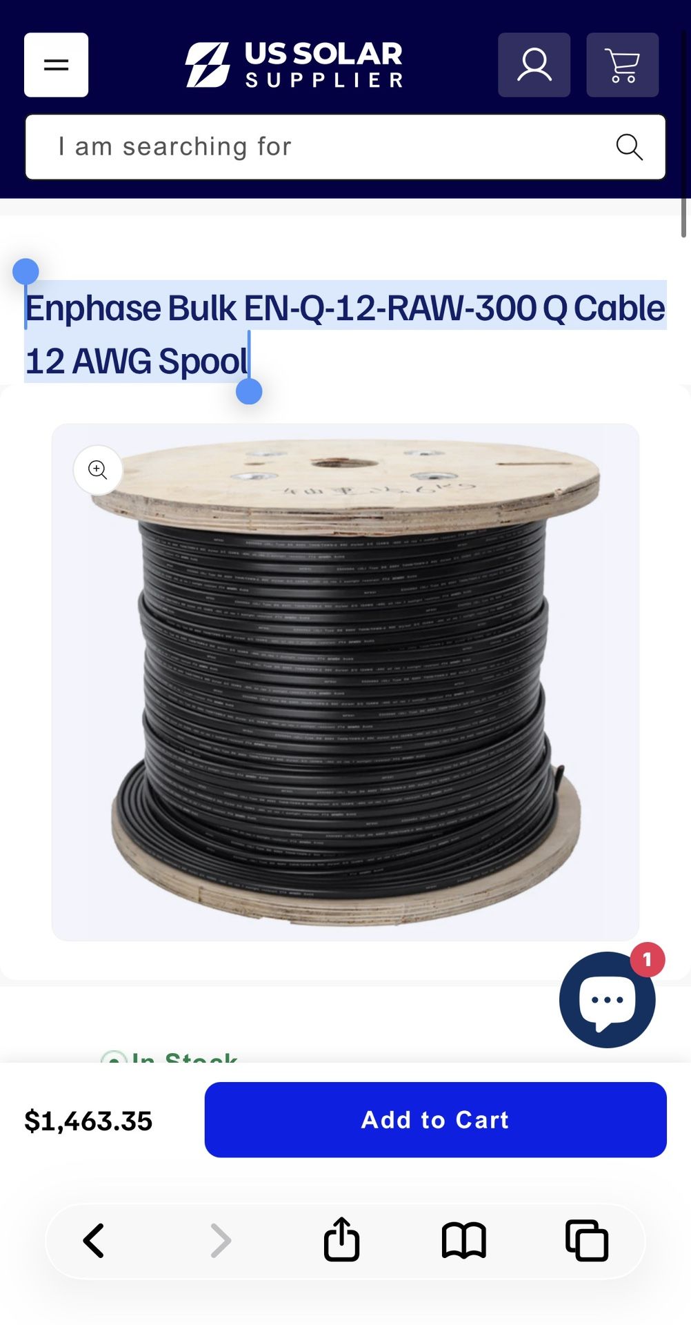 New Enphase Bulk EN-Q-12-RAW-300 Q Cable 12 AWG Spool