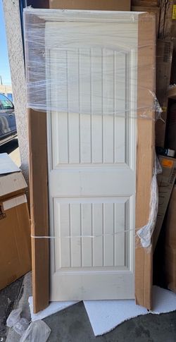 32 in. x 80 in. 2 Panel Right-Handed Primed Composite Solid Core Single Prehung Interior Door 4-9/16 in. Flat Jamb