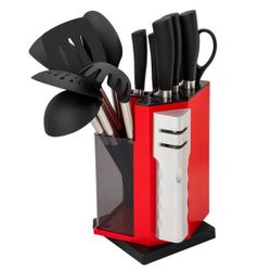 Kitchen Knives Set with Scissor, 5 Cutlery Knife Set, Slotted spoon, Ladle, Pasta Spoon,Spoon,14piece Set, Black Handle