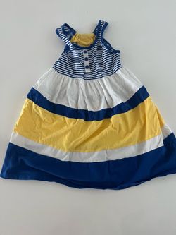 Jona Michelle Blue, Yellow & White iStriped Tiered Dress Size 5